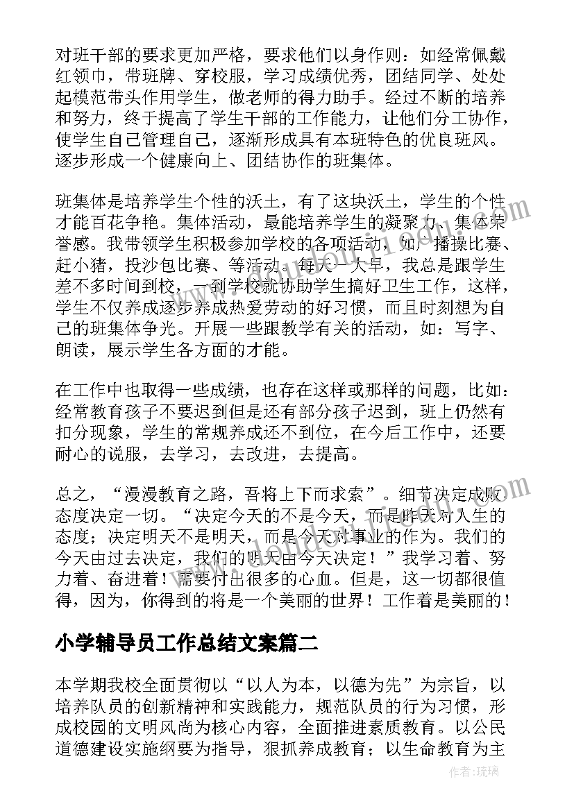 小学辅导员工作总结文案(优质5篇)