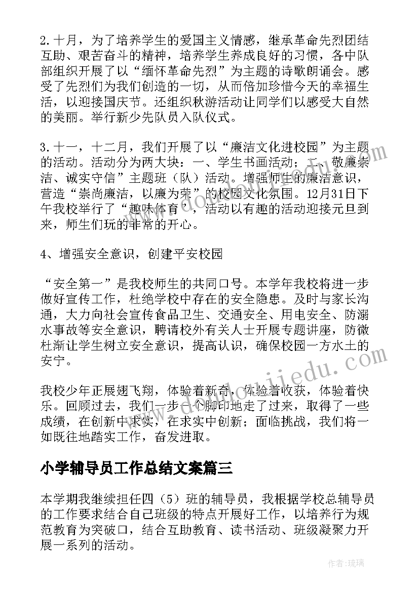 小学辅导员工作总结文案(优质5篇)