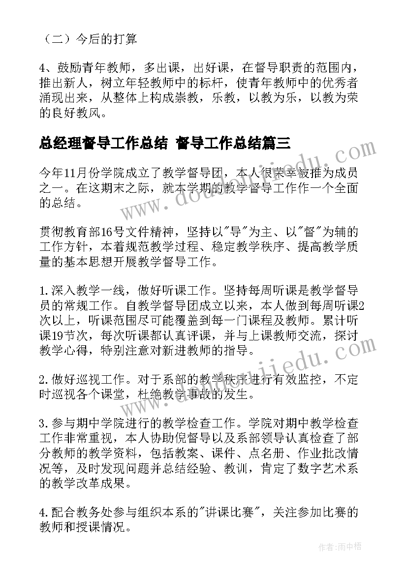 2023年总经理督导工作总结 督导工作总结(大全6篇)