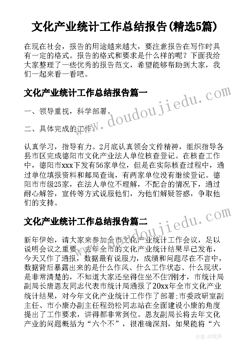 文化产业统计工作总结报告(精选5篇)