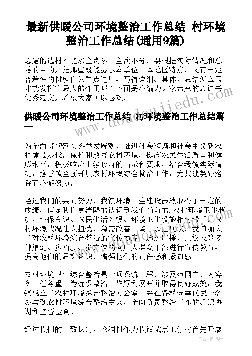 最新供暖公司环境整治工作总结 村环境整治工作总结(通用9篇)