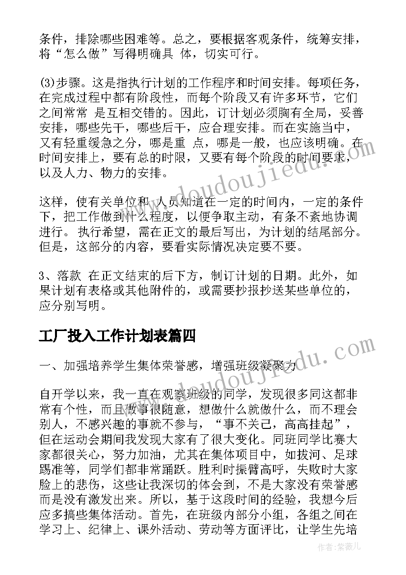 最新工厂投入工作计划表(精选6篇)