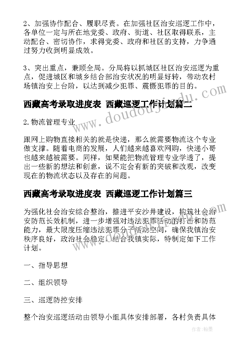 最新西藏高考录取进度表 西藏巡逻工作计划(精选5篇)