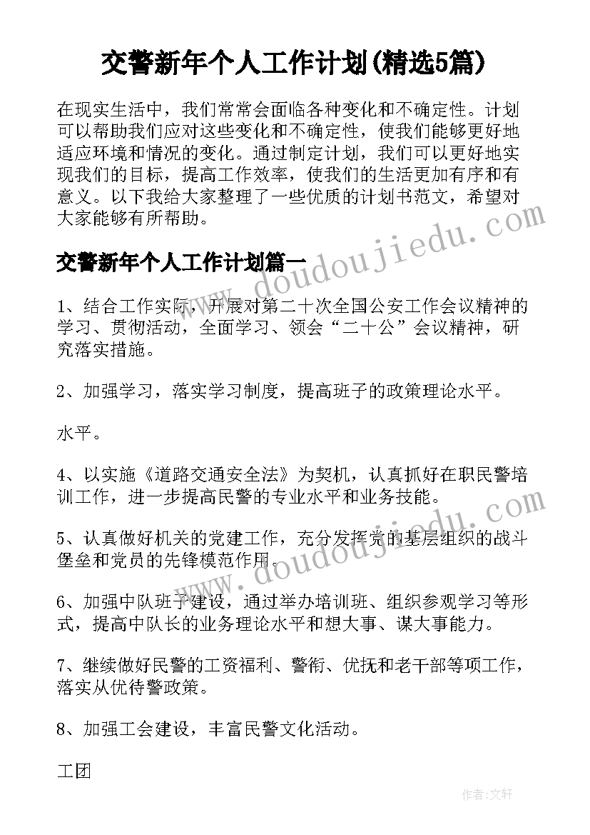 交警新年个人工作计划(精选5篇)