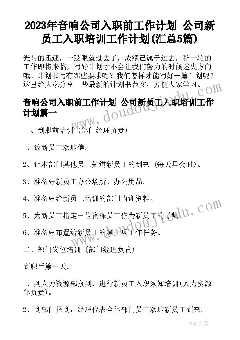 2023年音响公司入职前工作计划 公司新员工入职培训工作计划(汇总5篇)