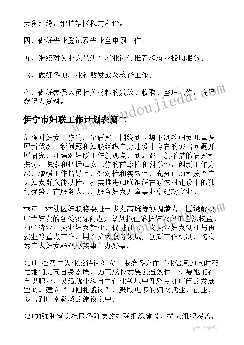 伊宁市妇联工作计划表(大全7篇)