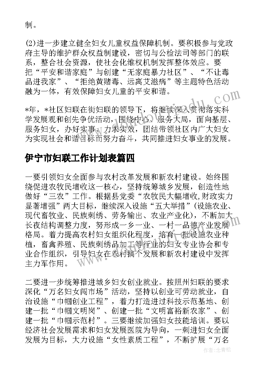 伊宁市妇联工作计划表(大全7篇)