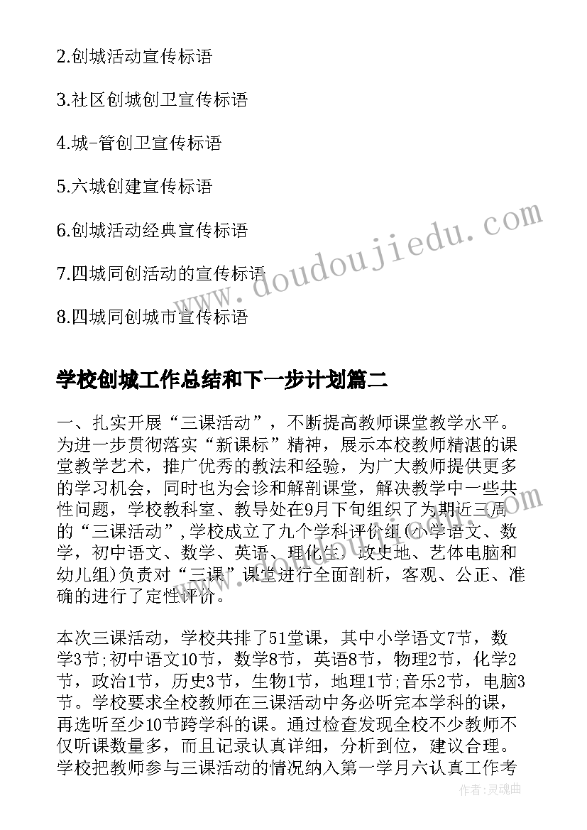 2023年学校创城工作总结和下一步计划(优秀7篇)