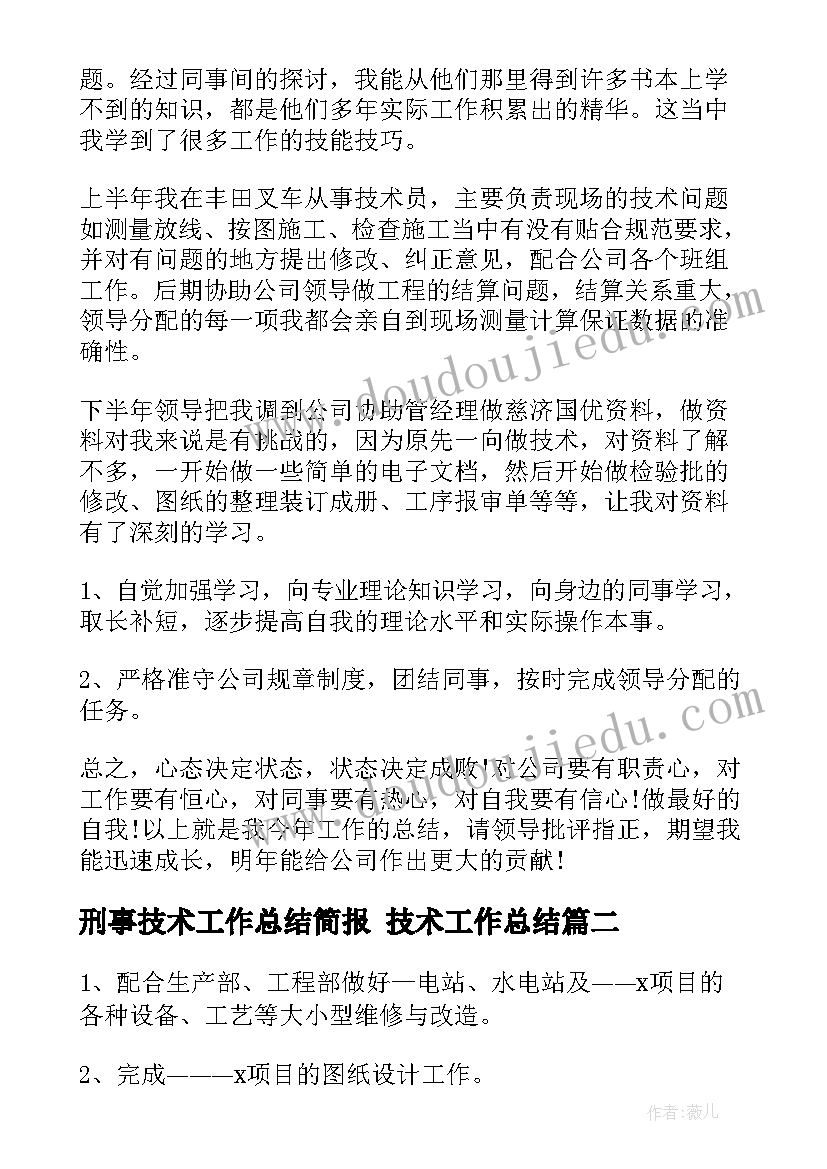 最新刑事技术工作总结简报 技术工作总结(优质6篇)