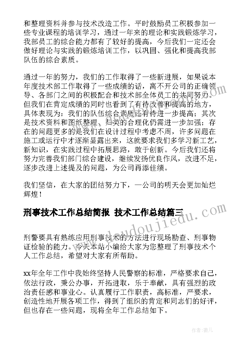 最新刑事技术工作总结简报 技术工作总结(优质6篇)