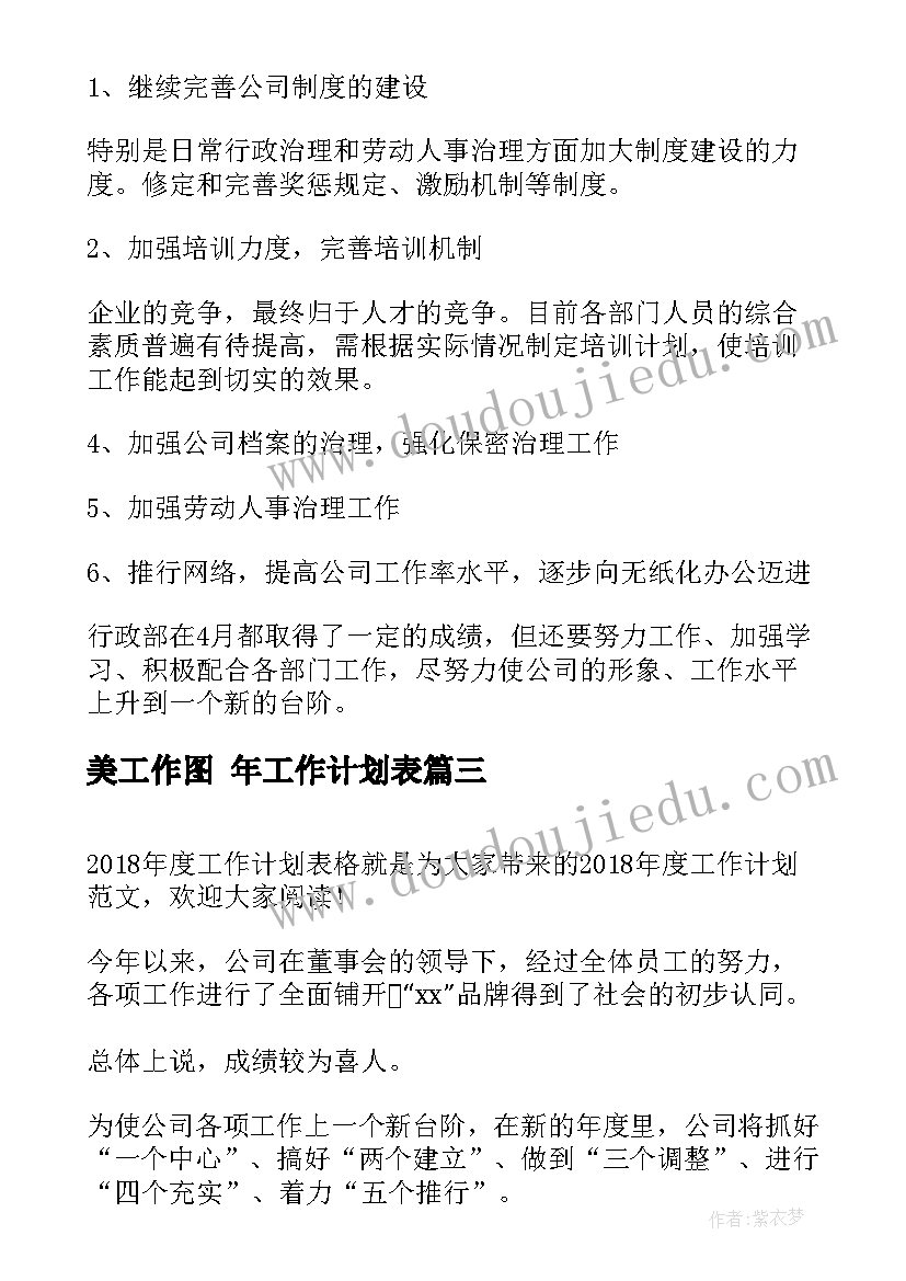 2023年美工作图 年工作计划表(汇总7篇)