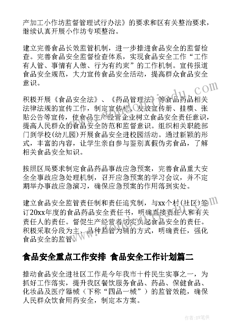 2023年食品安全重点工作安排 食品安全工作计划(精选9篇)