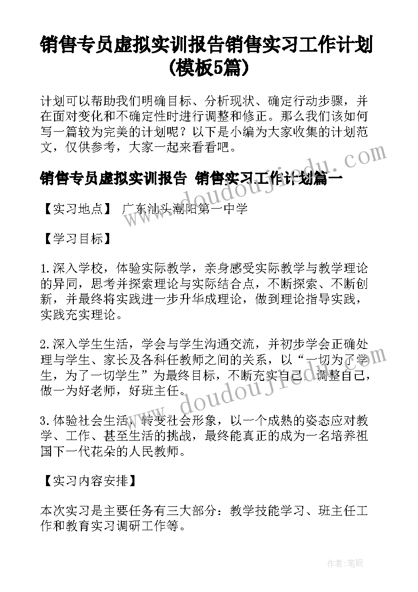 销售专员虚拟实训报告 销售实习工作计划(模板5篇)