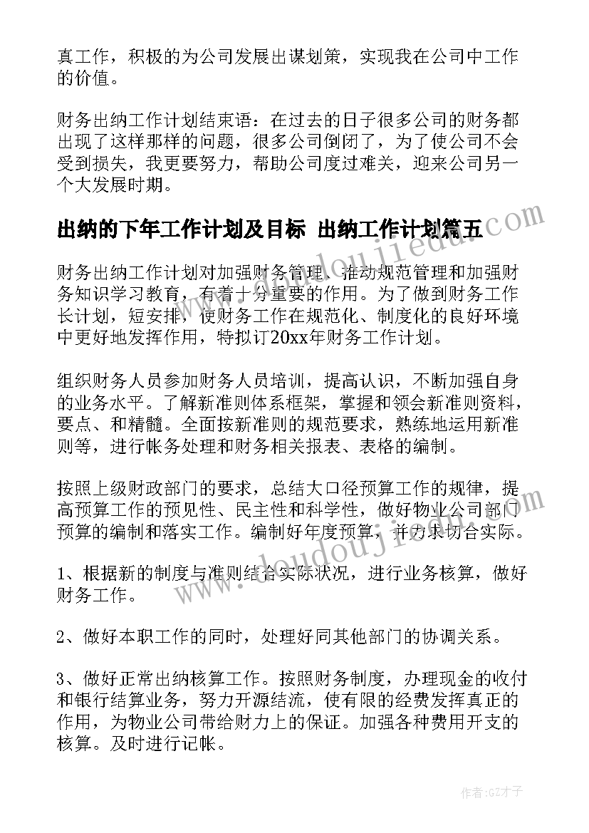 最新出纳的下年工作计划及目标 出纳工作计划(大全9篇)