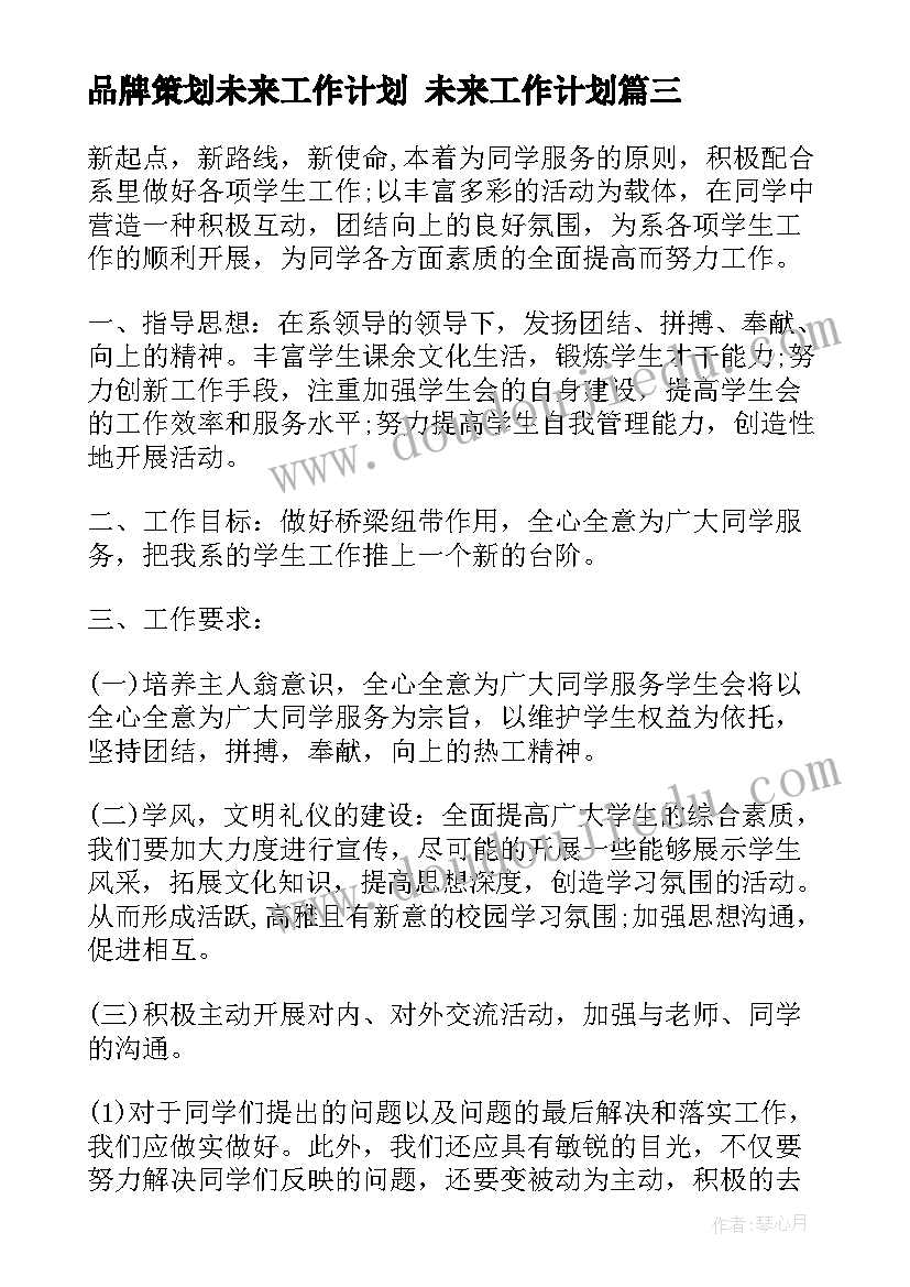 2023年品牌策划未来工作计划 未来工作计划(通用7篇)