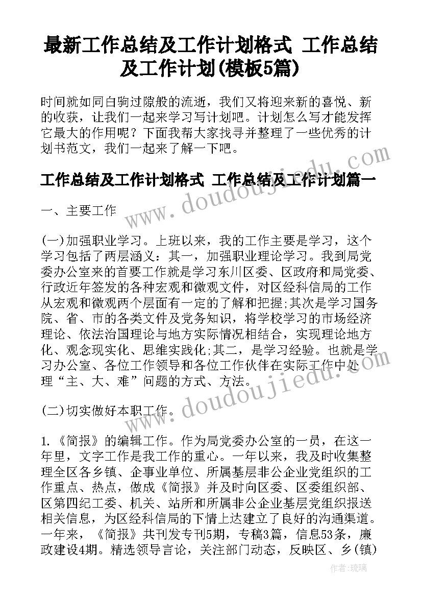 最新工作总结及工作计划格式 工作总结及工作计划(模板5篇)