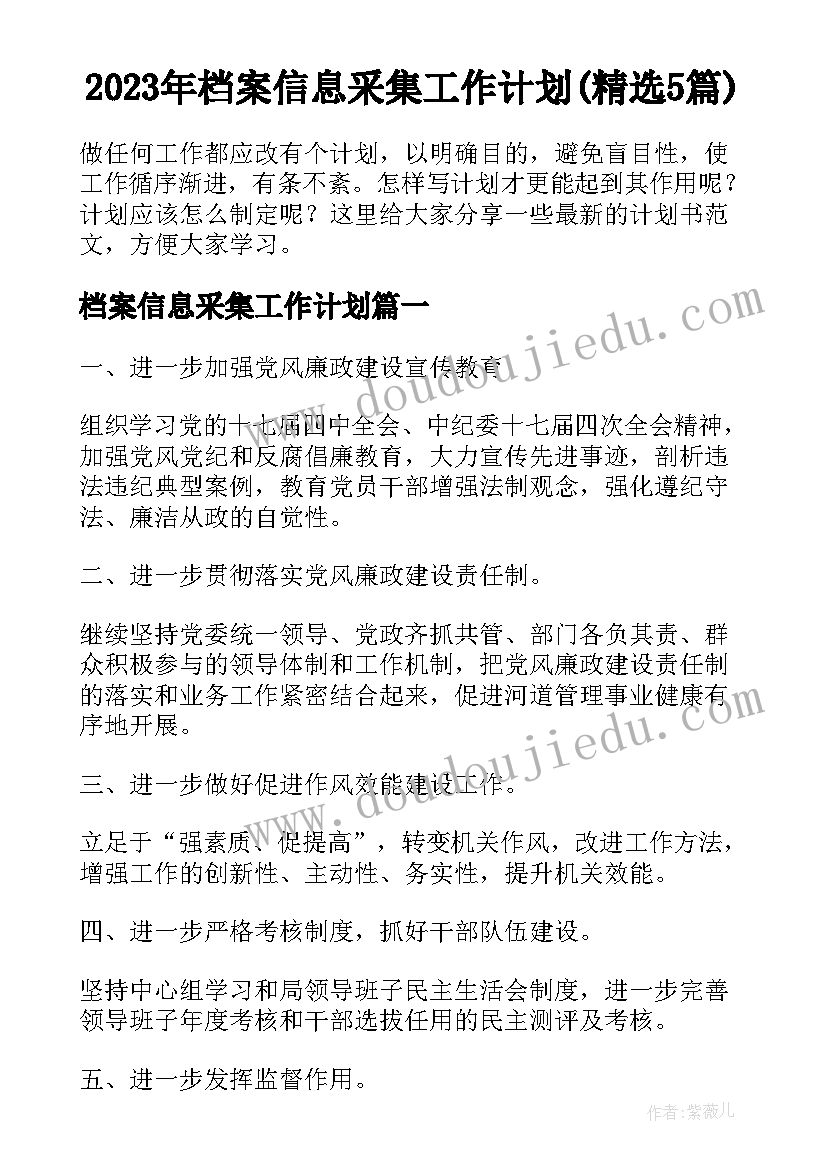 2023年档案信息采集工作计划(精选5篇)