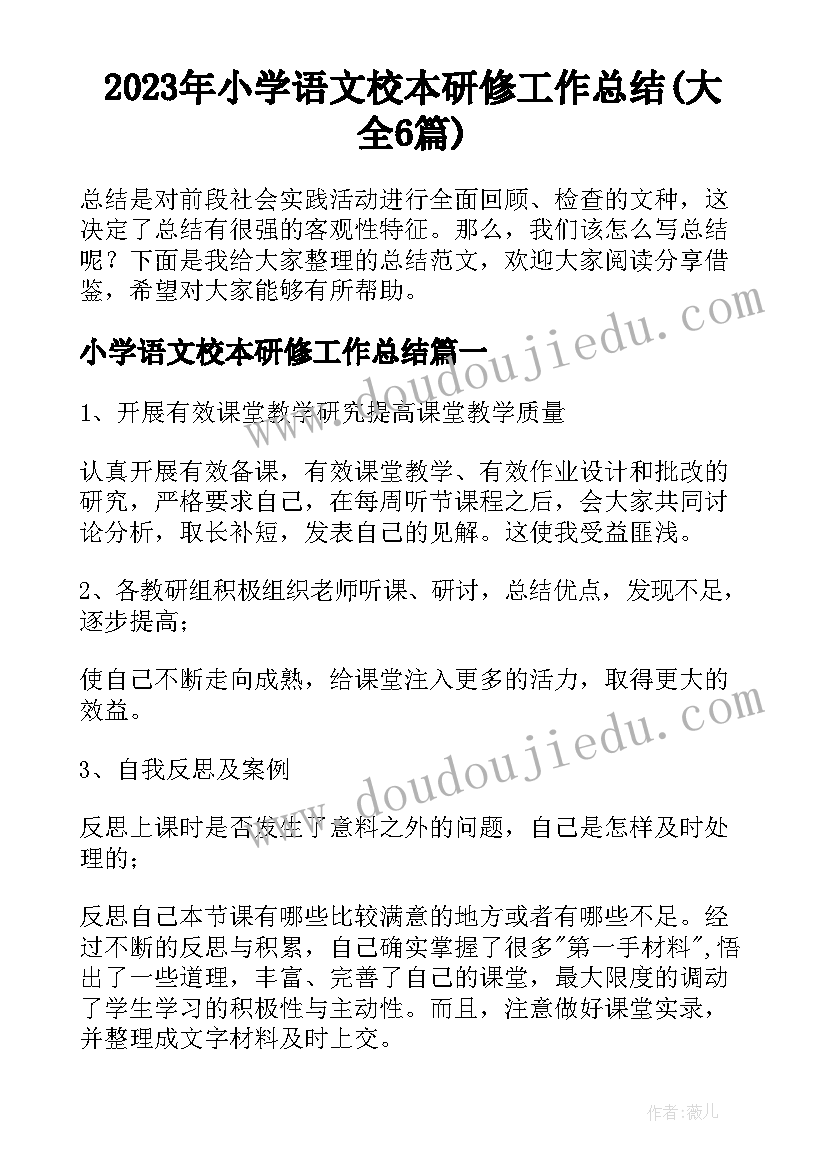 2023年小学语文校本研修工作总结(大全6篇)