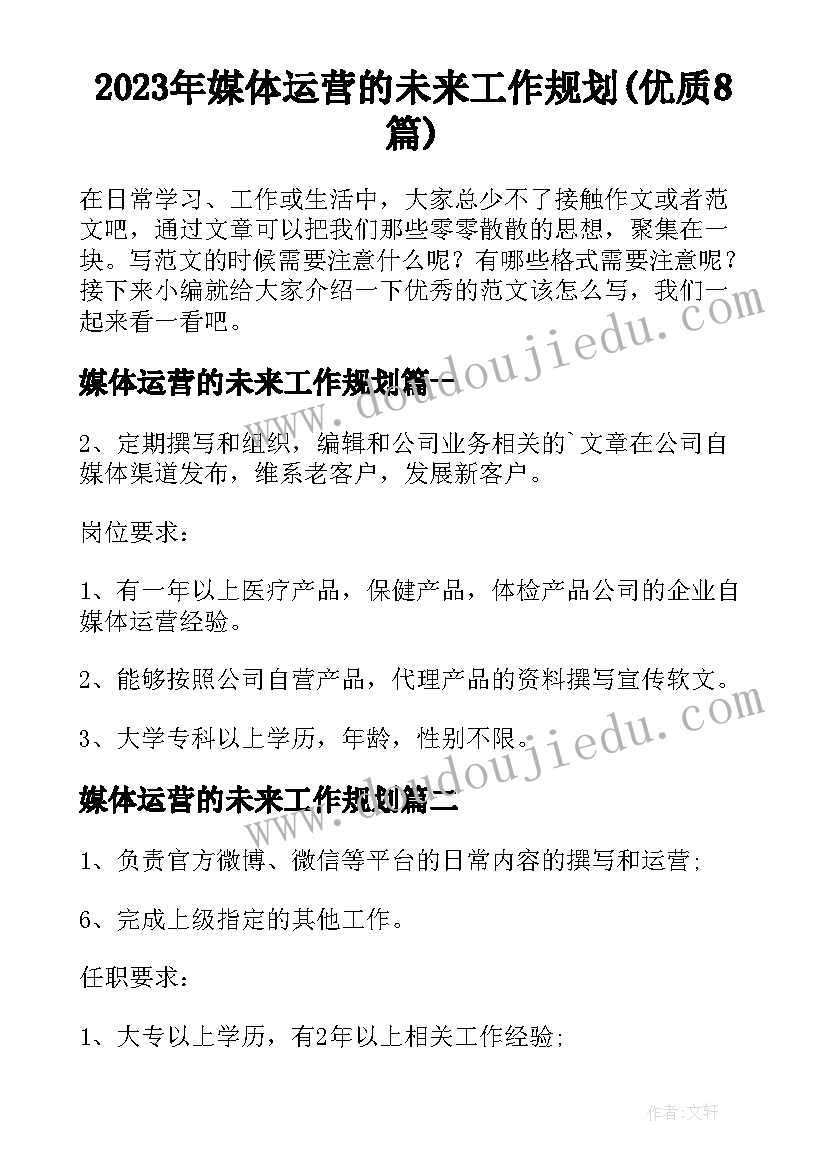 2023年媒体运营的未来工作规划(优质8篇)