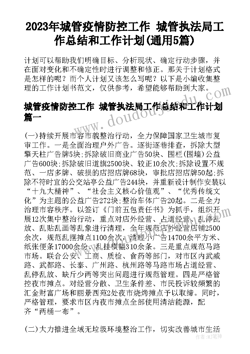 2023年城管疫情防控工作 城管执法局工作总结和工作计划(通用5篇)