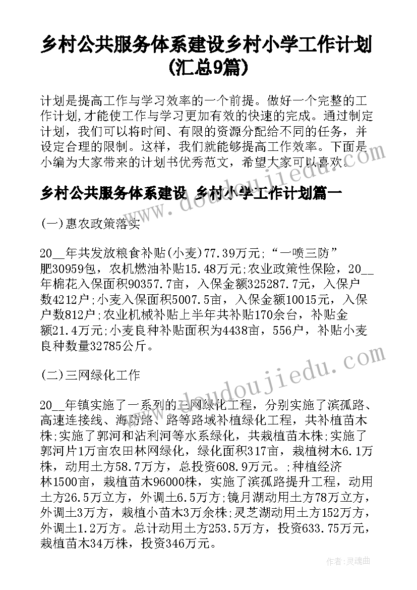 乡村公共服务体系建设 乡村小学工作计划(汇总9篇)