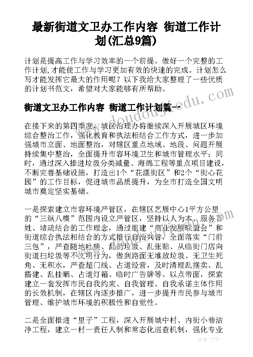 最新街道文卫办工作内容 街道工作计划(汇总9篇)