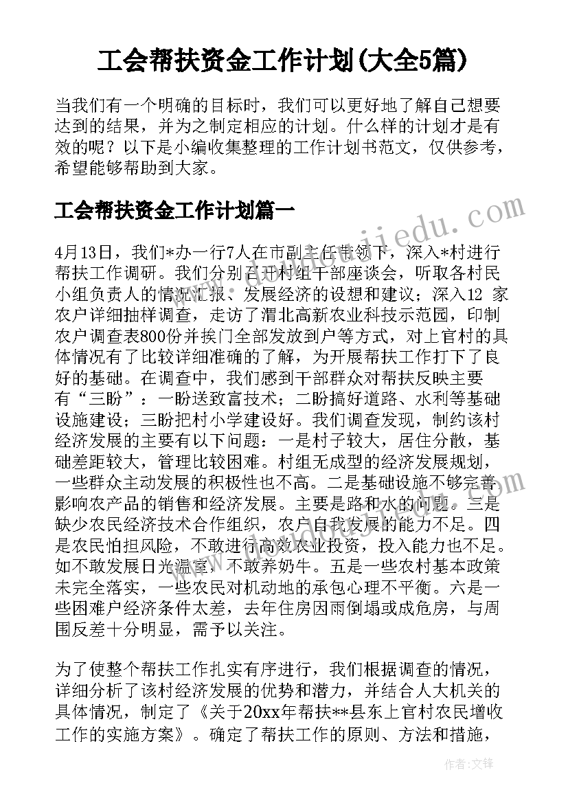 工会帮扶资金工作计划(大全5篇)