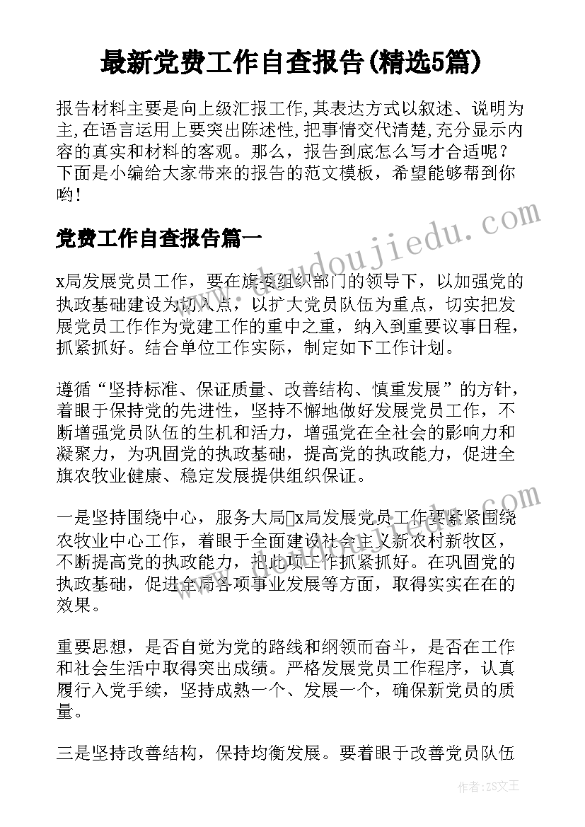 最新党费工作自查报告(精选5篇)