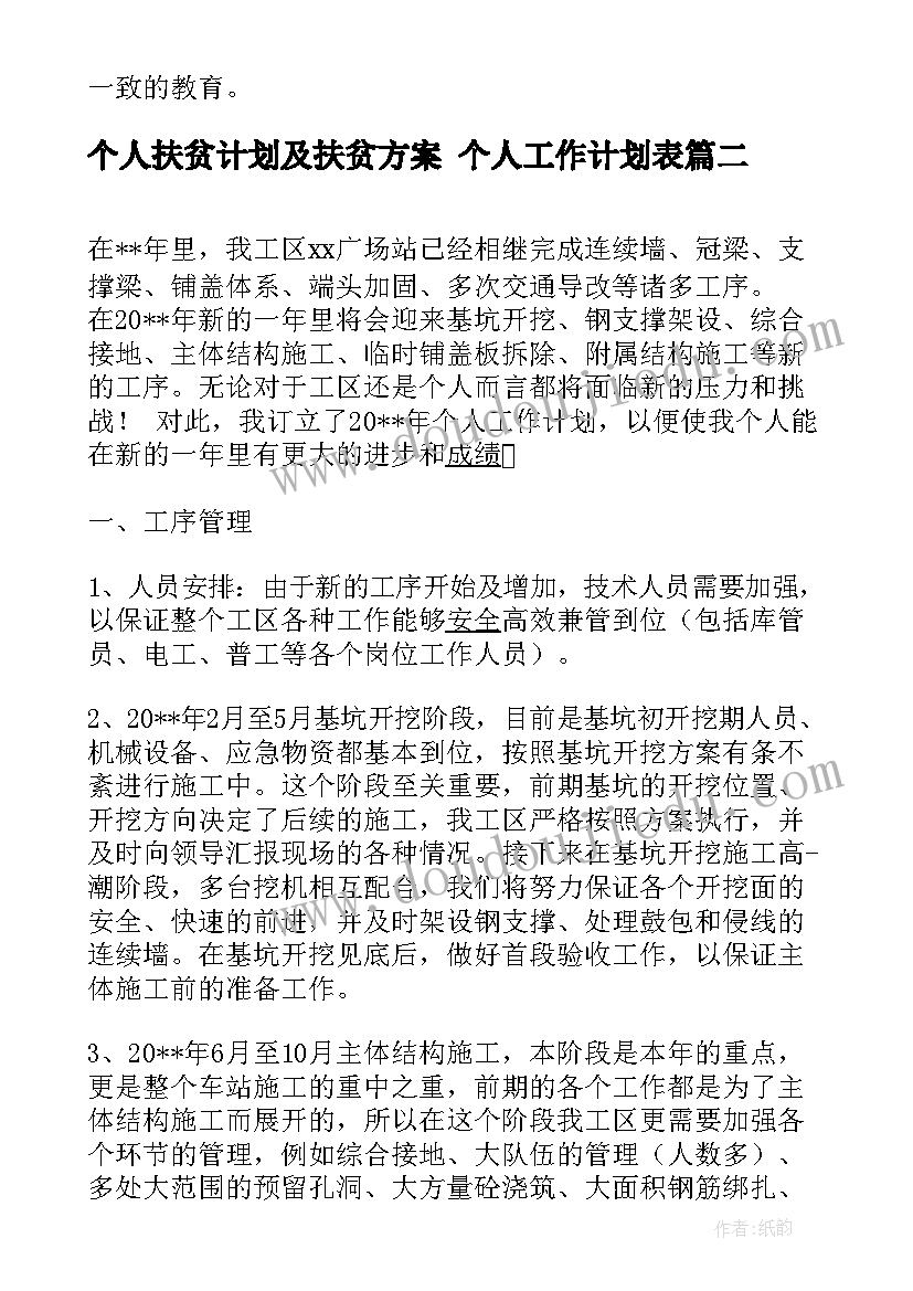 个人扶贫计划及扶贫方案 个人工作计划表(优质7篇)