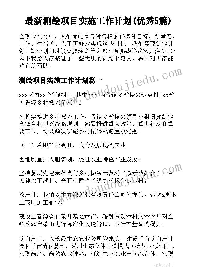 最新测绘项目实施工作计划(优秀5篇)