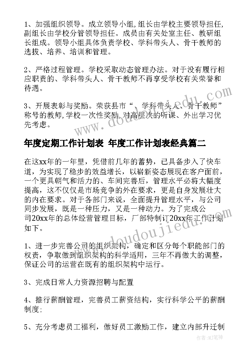 年度定期工作计划表 年度工作计划表经典(实用5篇)