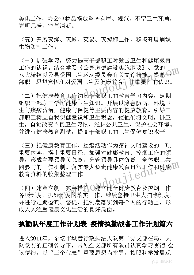 最新执勤队年度工作计划表 疫情执勤战备工作计划(精选7篇)