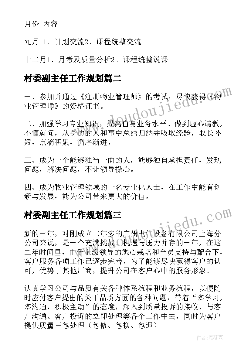 最新村委副主任工作规划(优秀6篇)