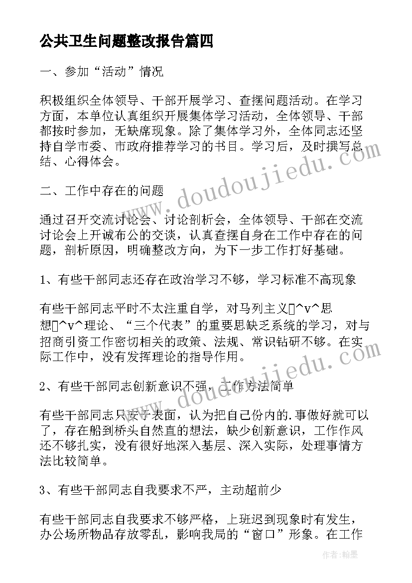 2023年公共卫生问题整改报告(大全5篇)