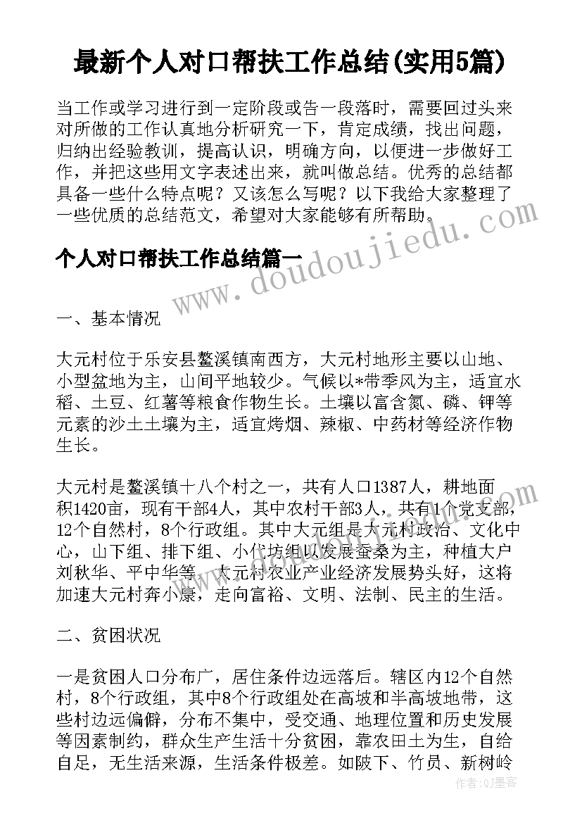 最新个人对口帮扶工作总结(实用5篇)