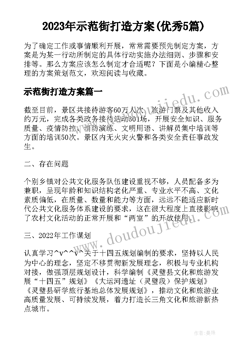 2023年示范街打造方案(优秀5篇)