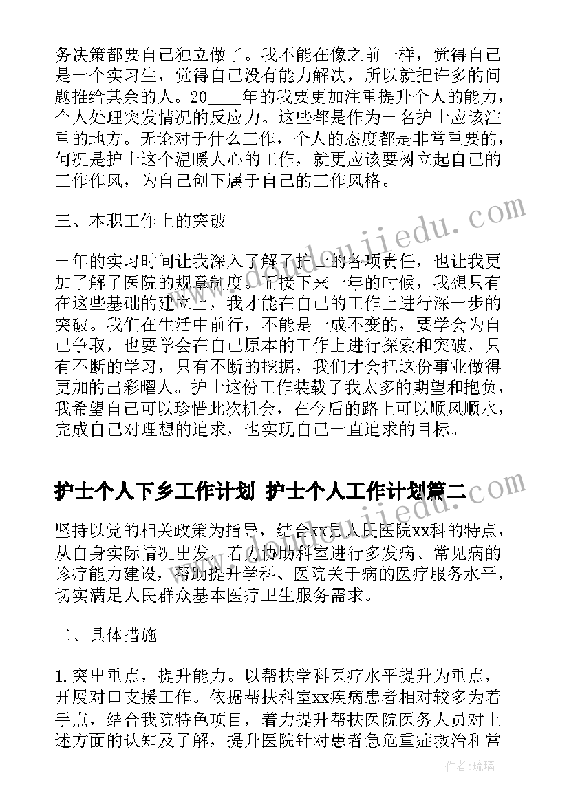 最新护士个人下乡工作计划 护士个人工作计划(模板6篇)