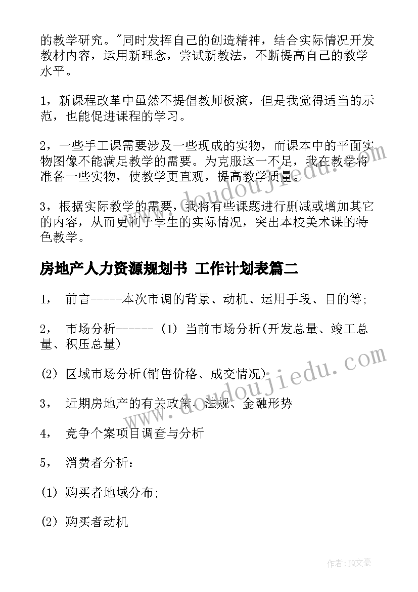 房地产人力资源规划书 工作计划表(模板6篇)