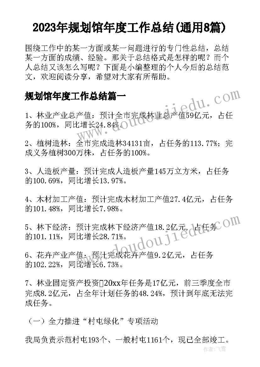 2023年规划馆年度工作总结(通用8篇)