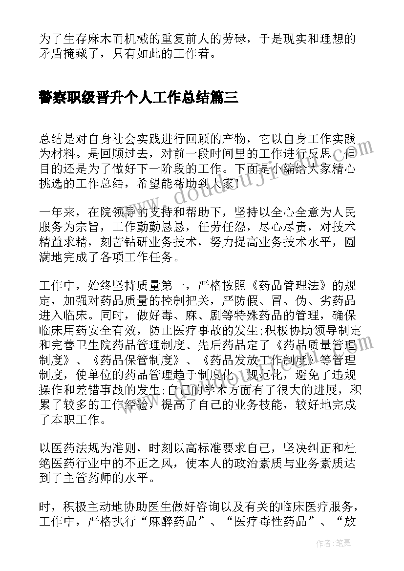 2023年警察职级晋升个人工作总结(实用6篇)