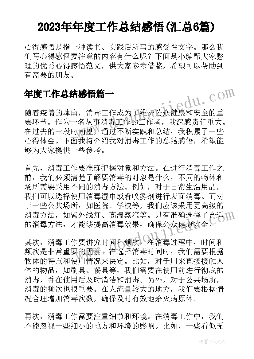 2023年年度工作总结感悟(汇总6篇)