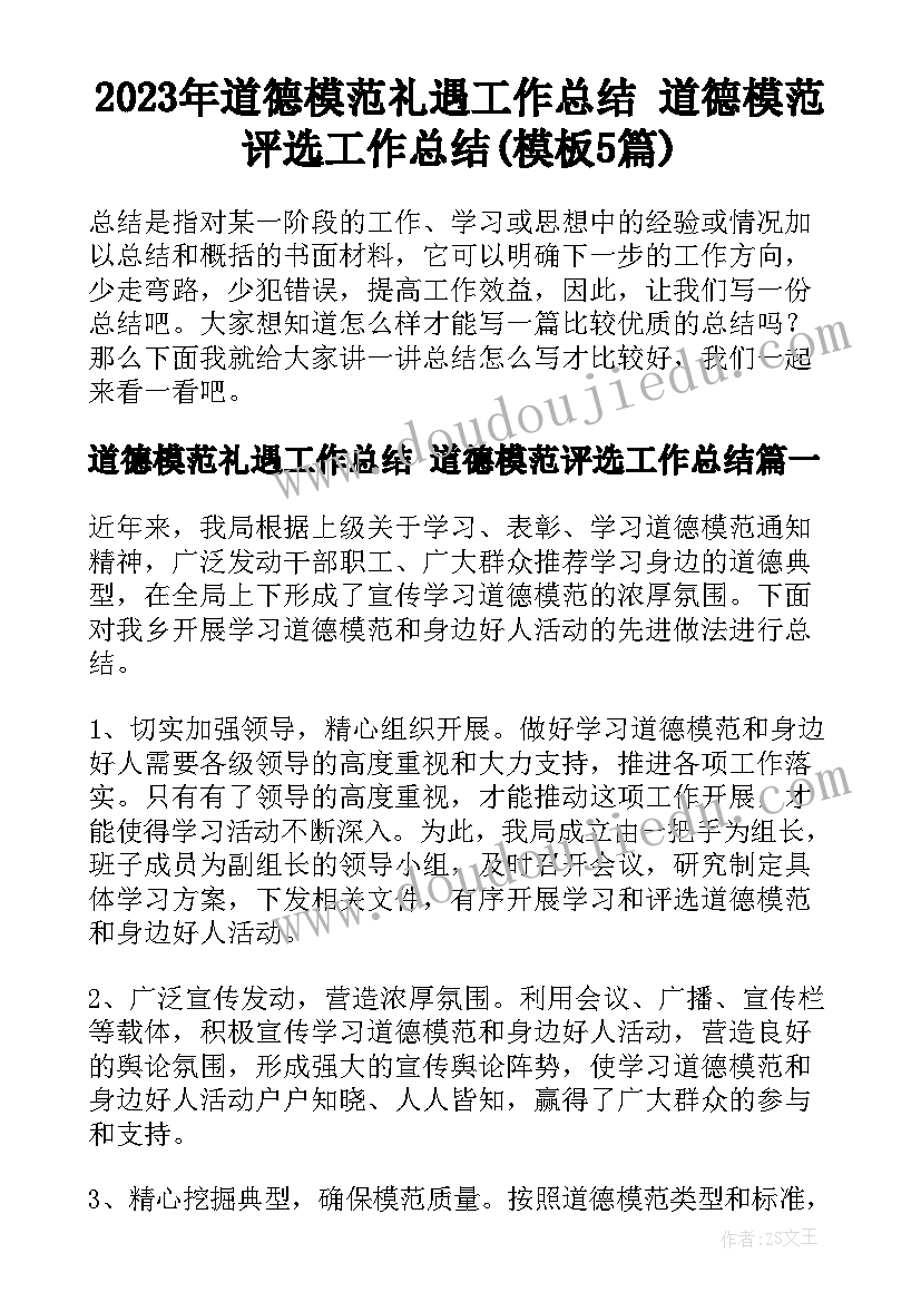 2023年道德模范礼遇工作总结 道德模范评选工作总结(模板5篇)