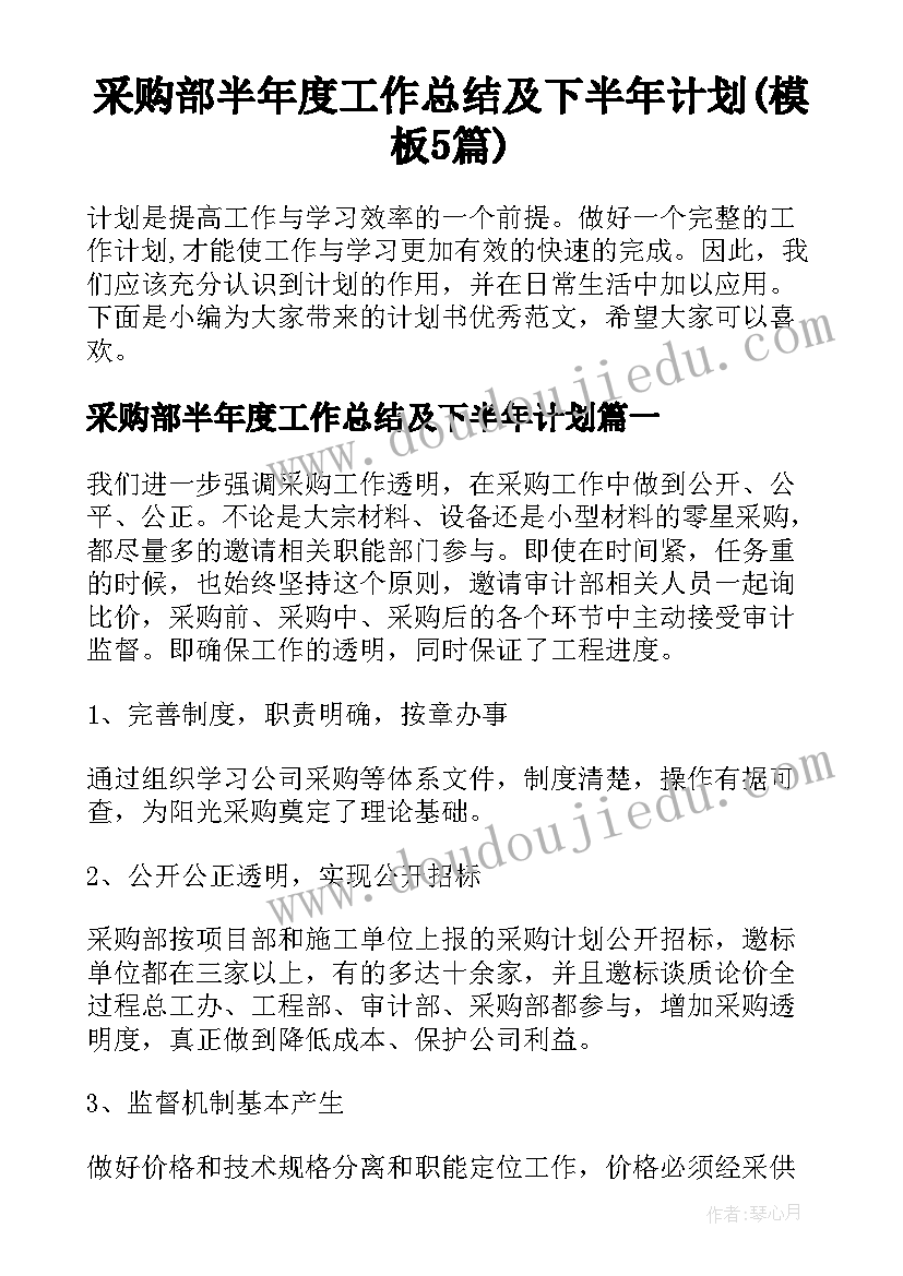 采购部半年度工作总结及下半年计划(模板5篇)