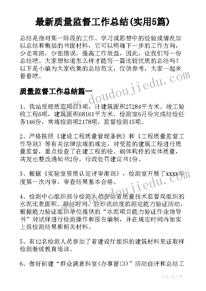 最新质量监督工作总结(实用5篇)