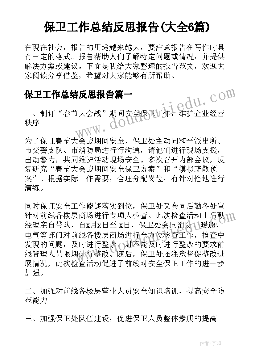 保卫工作总结反思报告(大全6篇)