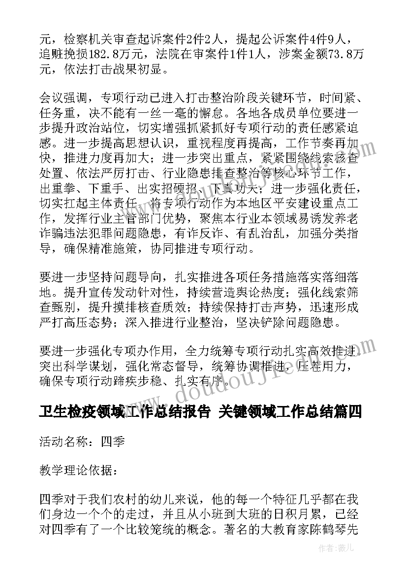 卫生检疫领域工作总结报告 关键领域工作总结(通用10篇)