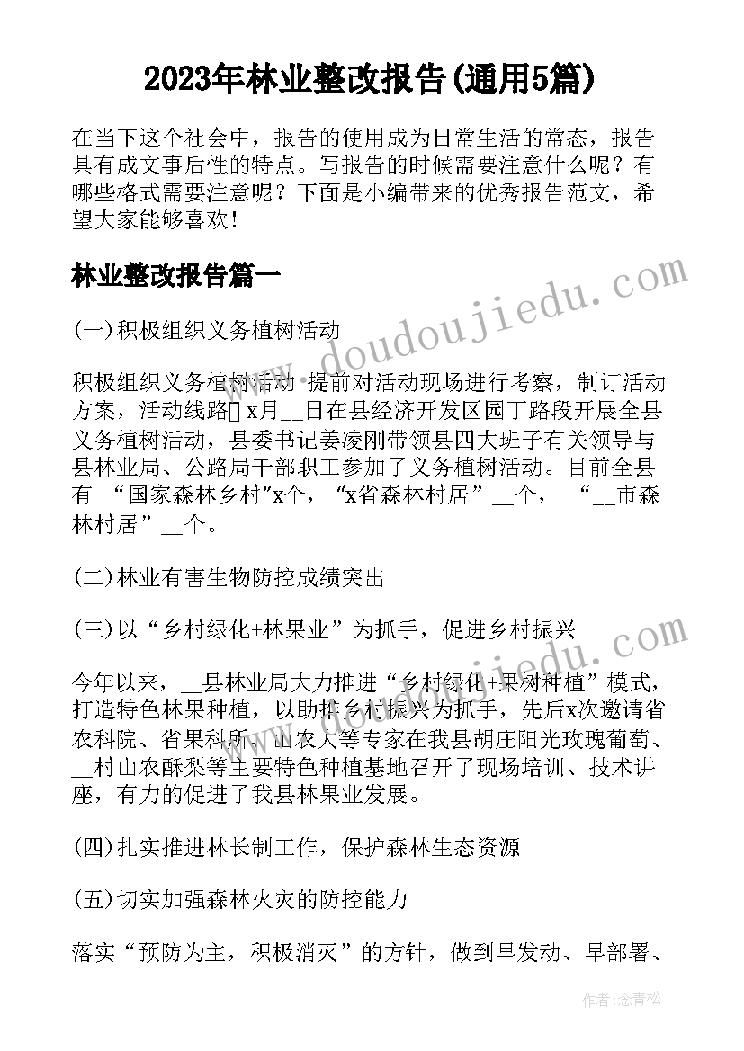 2023年林业整改报告(通用5篇)