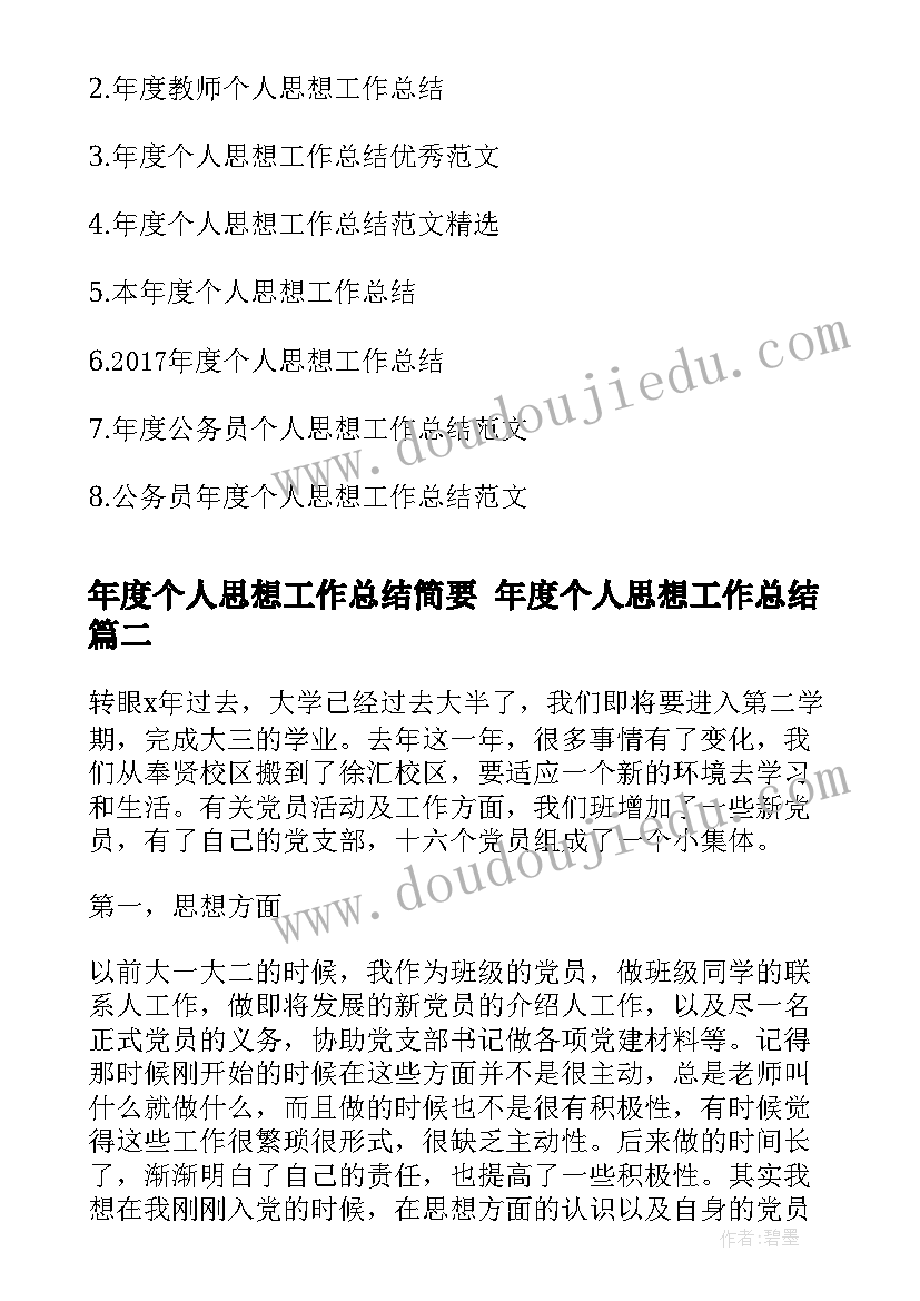 2023年年度个人思想工作总结简要 年度个人思想工作总结(实用8篇)