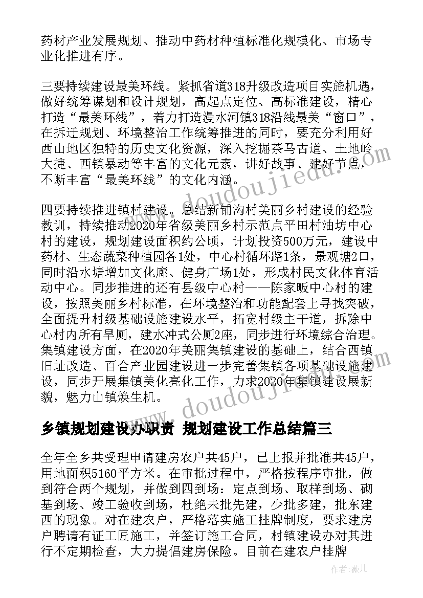 最新乡镇规划建设办职责 规划建设工作总结(通用5篇)