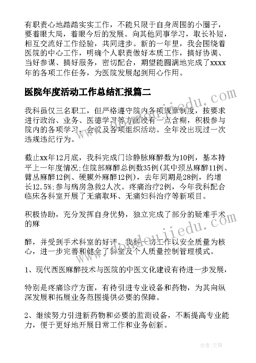 2023年医院年度活动工作总结汇报(优秀5篇)